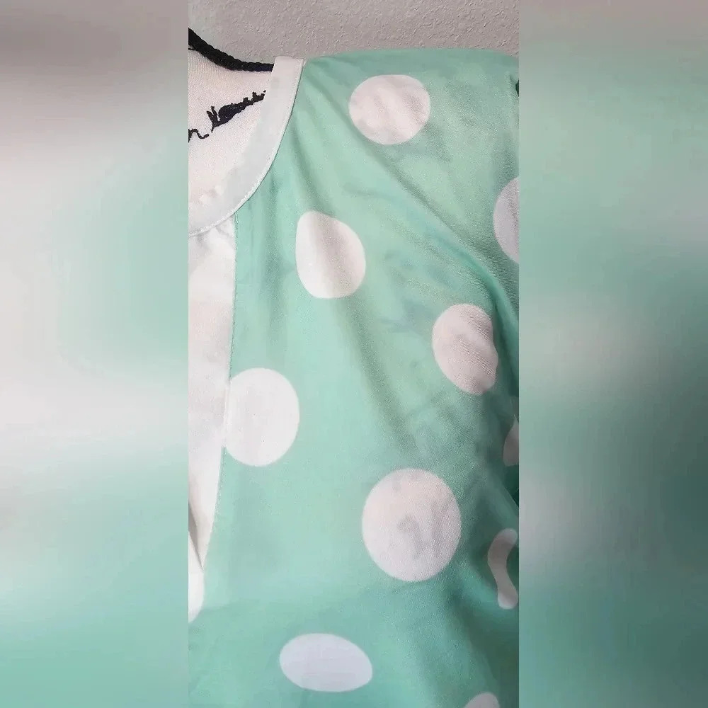 Lily by Firmiana Women's Green White Polkadot Long Sleeve V-Neck Blouse SZ M - Picture 4 of 12